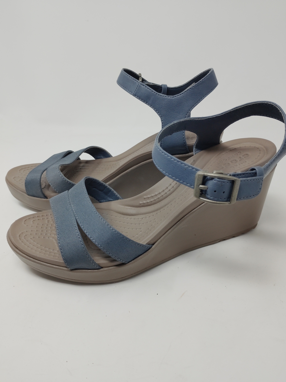 Crocs Leigh II Ankle Strap Wedge Sandals Blue Gray Size 10